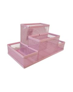 Organizador de Mesa Aramado com 4 Divisórias, Rosa Compacto Yins Paper yp8626