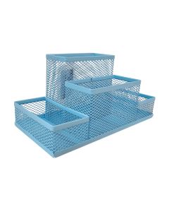 Organizador de Mesa Aramado com 4 Divisórias, Azul Compacto Yins Paper yp8626